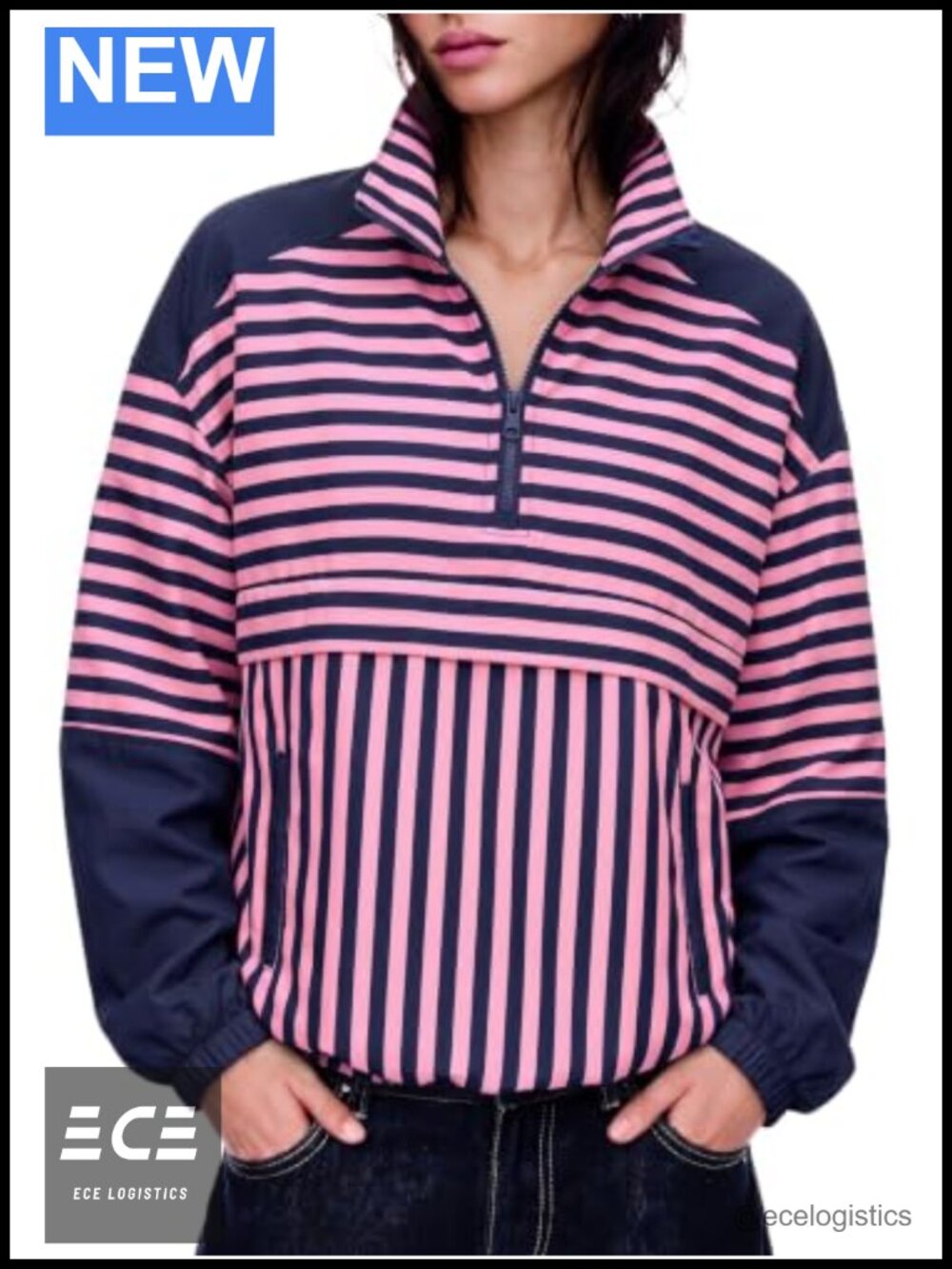 Fisoew Quarter Zip Pullover Striped Windbreaker Collared Active Sweatshirt